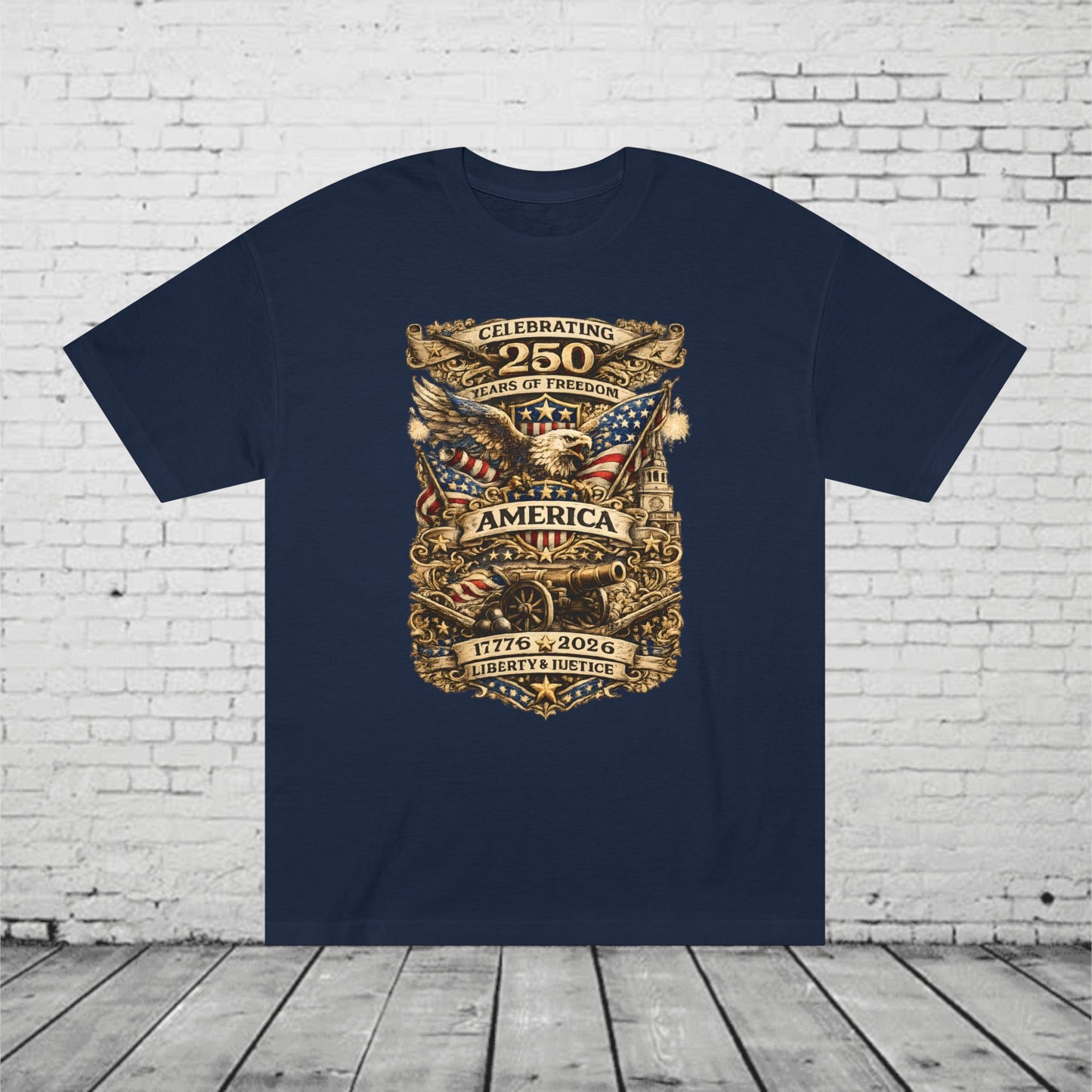 America 250 Years of Freedom Patriotic T-Shirt | 1776–2026 Semiquincentennial Eagle, Flag & Cannon Tee | Liberty & Justice Unisex Shirt