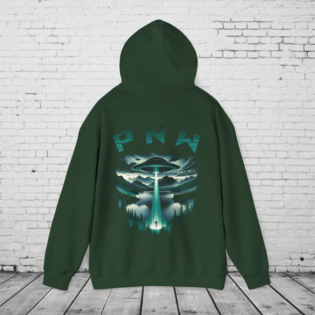 PNW Alien Abduction Hoodie – Retro UFO Pacific Northwest Sci-Fi Sweatshirt