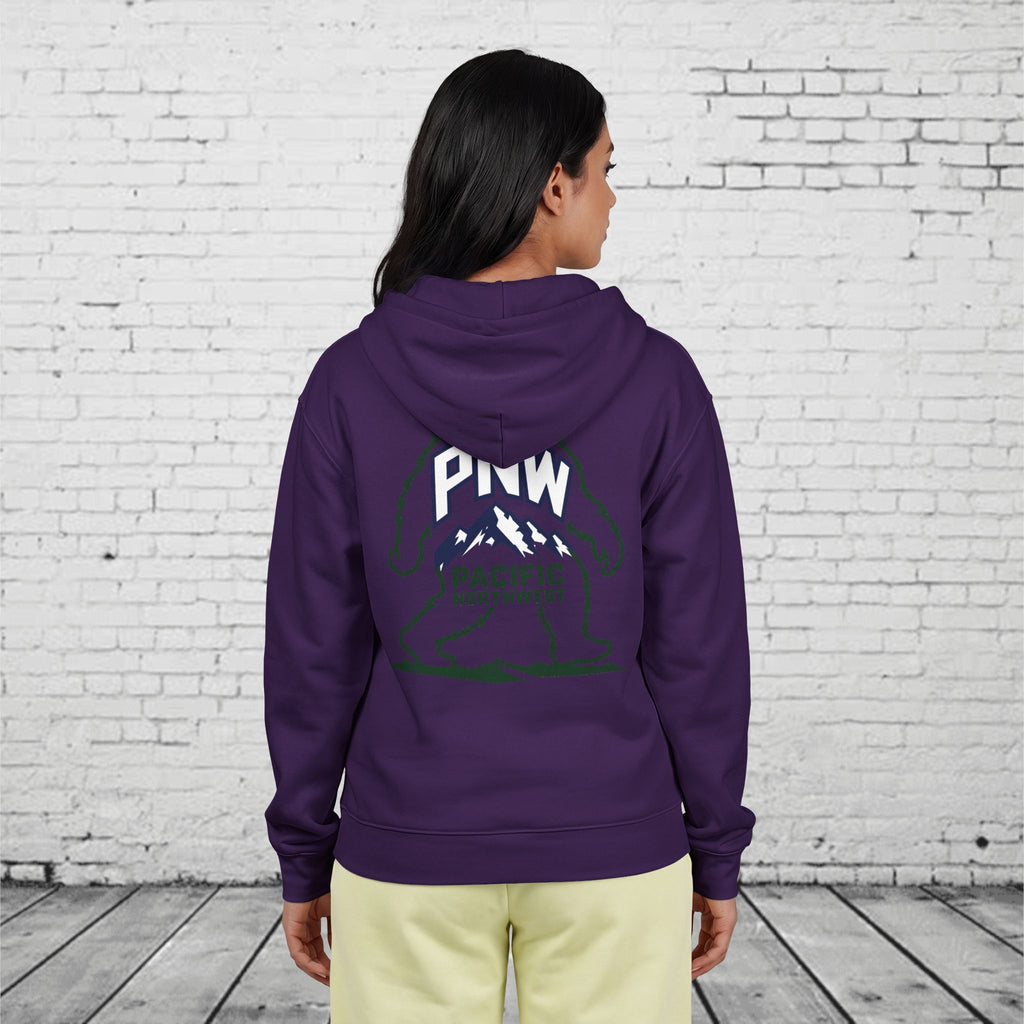 PNW Sasquatch Full Zip Hoodie – Pacific Northwest Bigfoot Mountain Graphic Sweatshirt