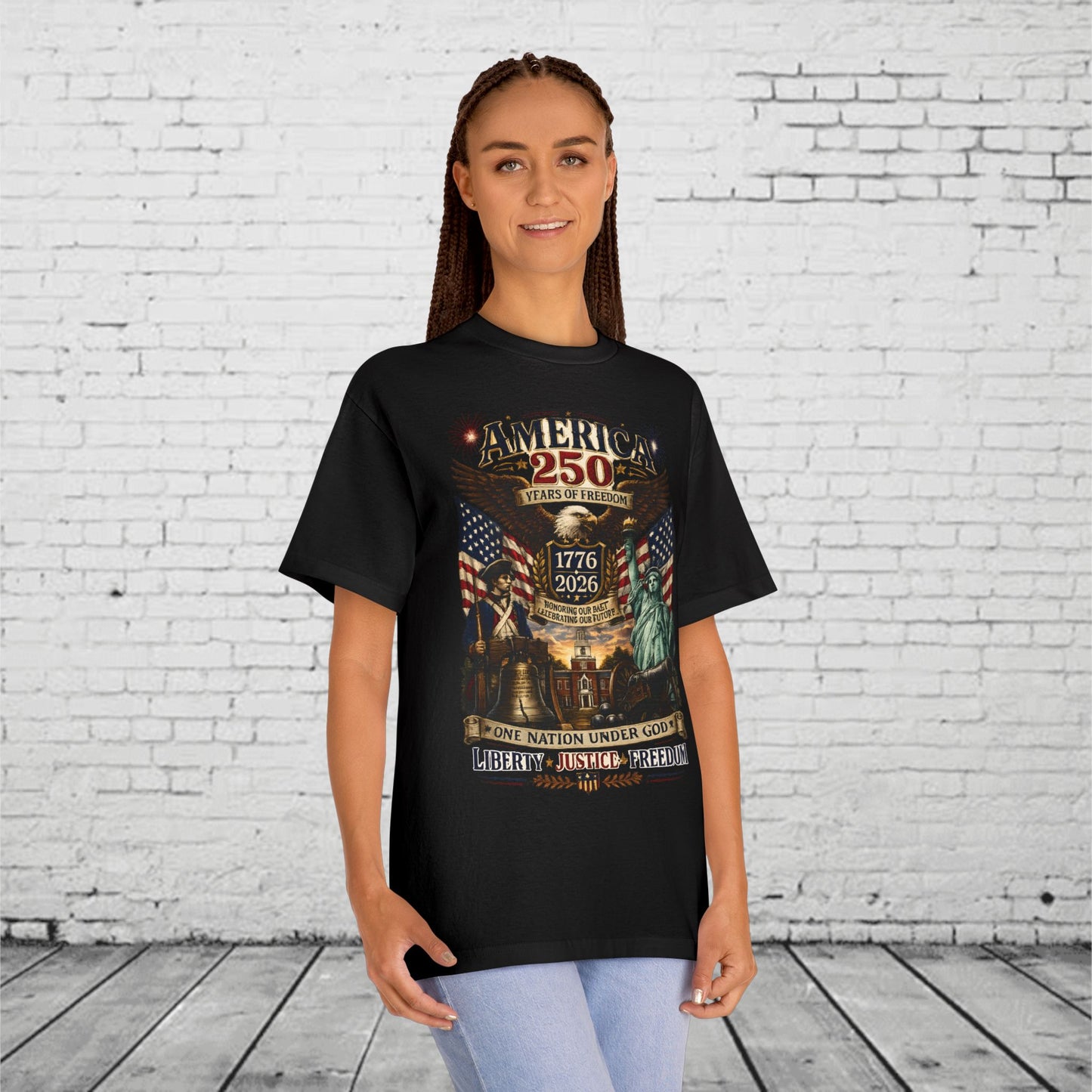 America 250 Patriotic T-Shirt | 1776–2026 Eagle, Liberty Bell & Statue of Liberty Tee | One Nation Under God Semiquincentennial Unisex Shirt