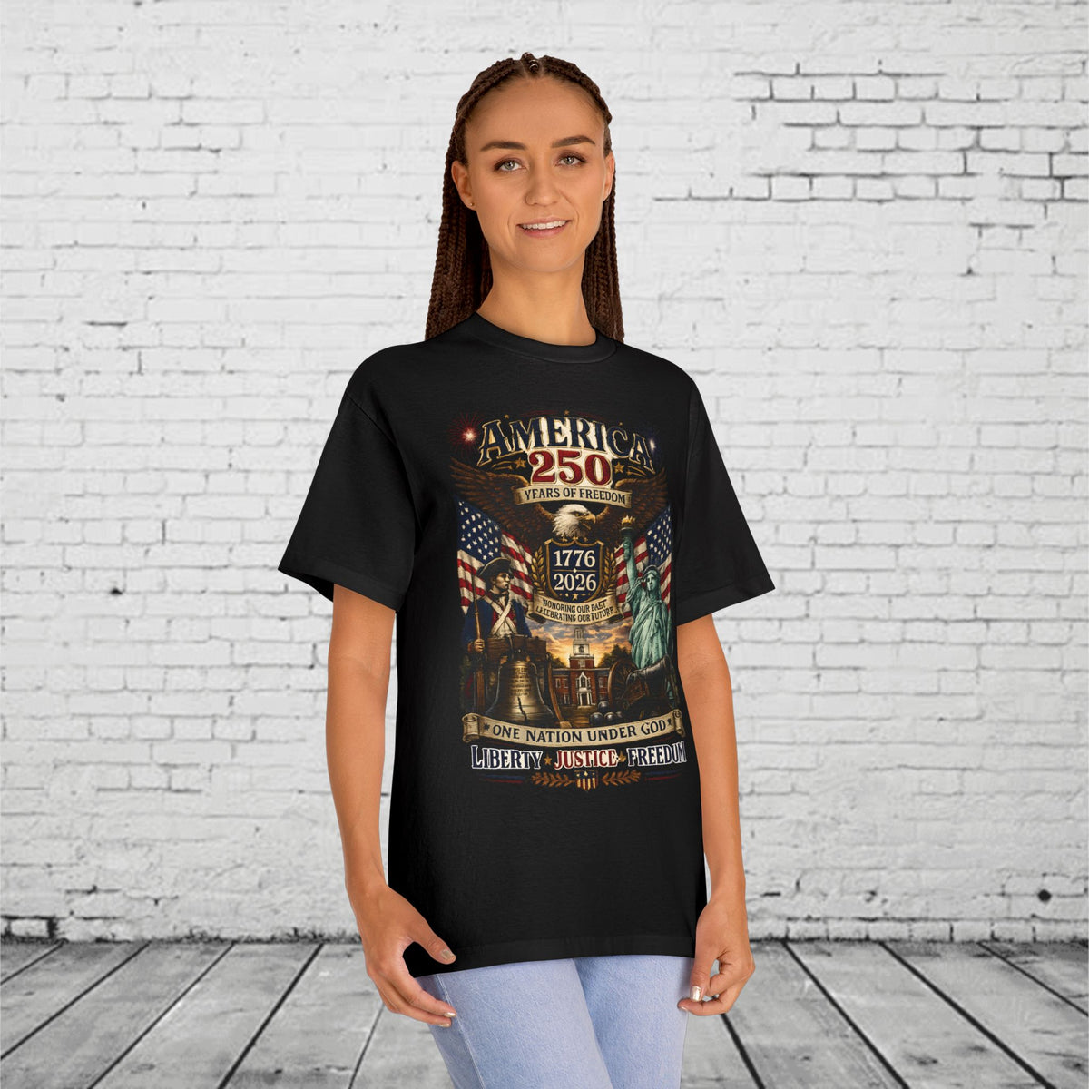 America 250 Patriotic T-Shirt | 1776–2026 Eagle, Liberty Bell & Statue of Liberty Tee | One Nation Under God Semiquincentennial Unisex Shirt