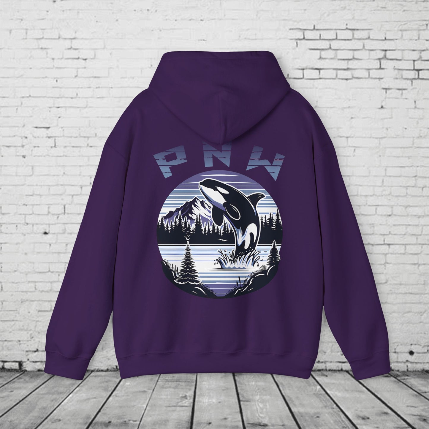 PNW Orca Hoodie – Pacific Northwest Whale, Mountain & Forest Graphic Unisex Hooded Sweatshirt