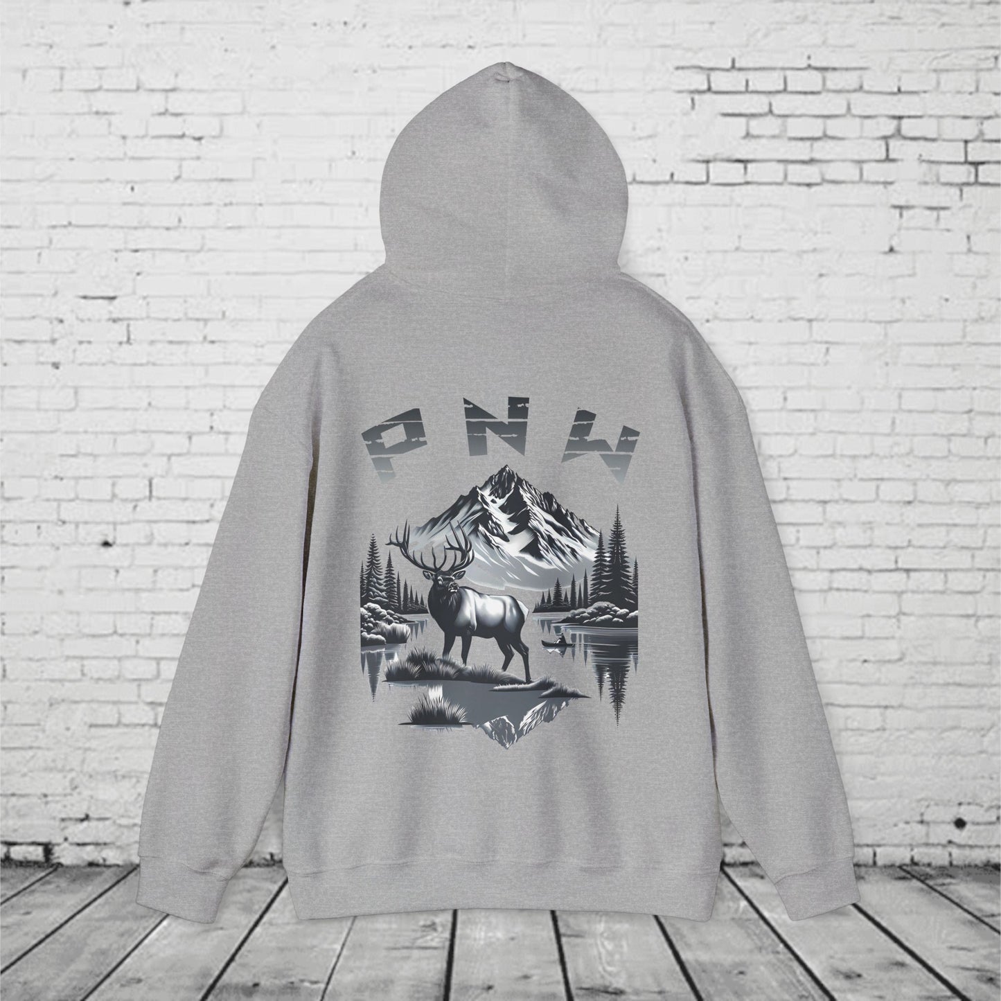 PNW Elk Hoodie – Pacific Northwest Mountain & Forest Wildlife Unisex Hooded Sweatshirt