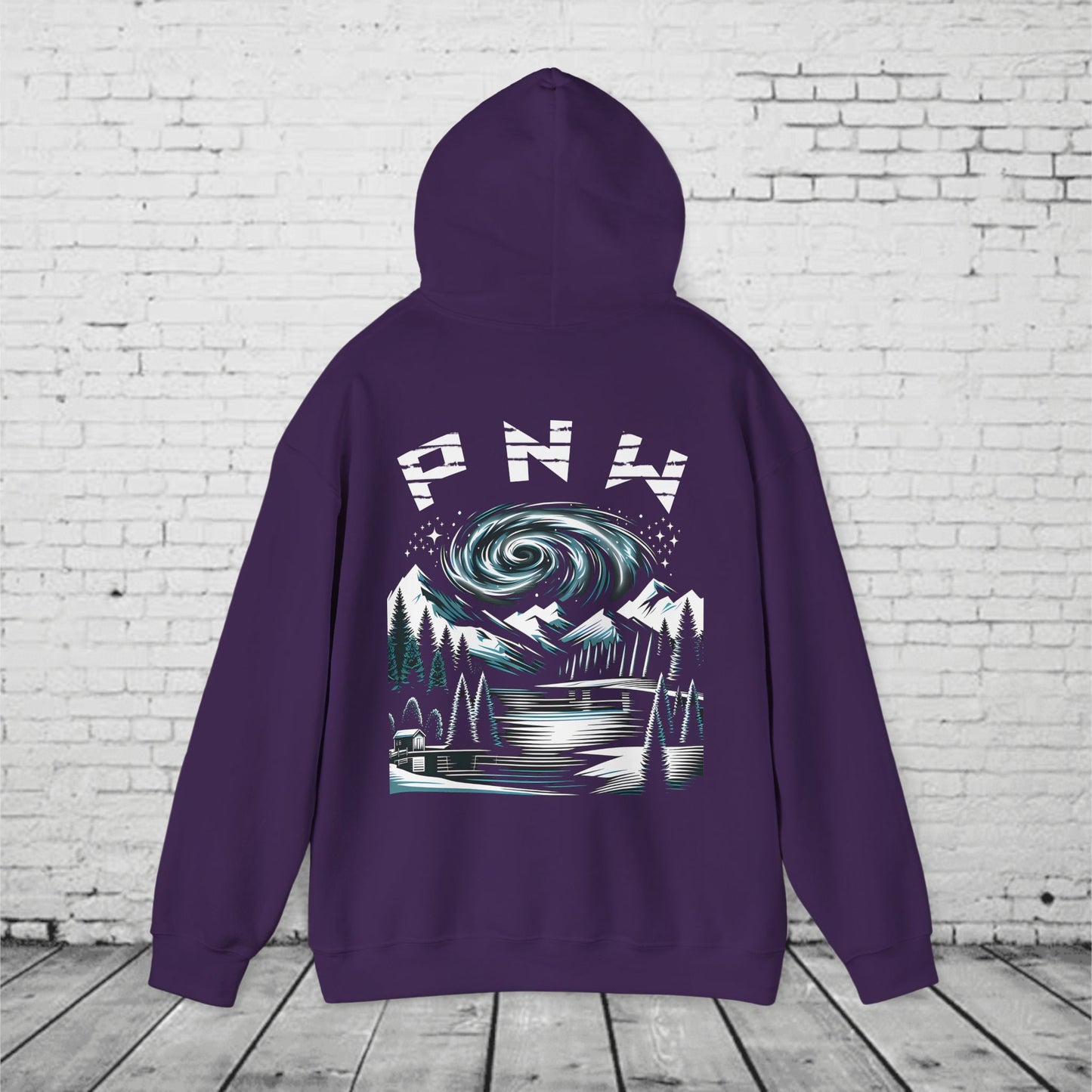 PNW Mountain Night Sky Hoodie – Pacific Northwest Forest Graphic Sweatshirt