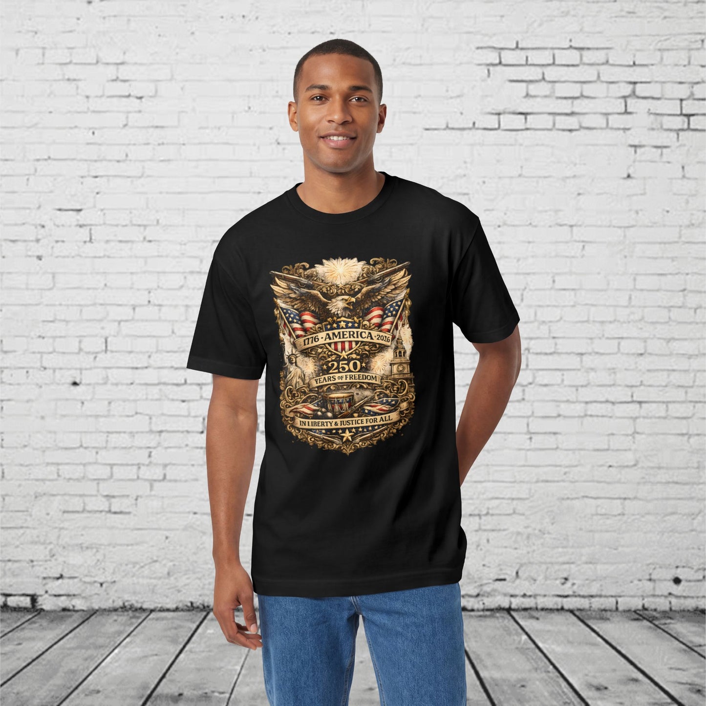 America 250 Years of Freedom Patriotic T-Shirt | 1776–2026 Eagle, Liberty & Justice Graphic Tee | Semiquincentennial Unisex Shirt