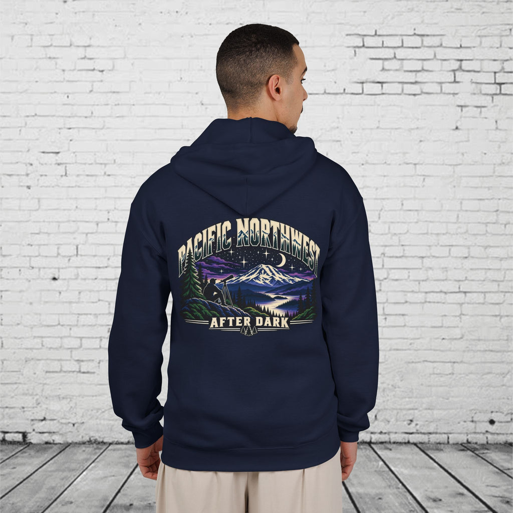 Pacific Northwest After Dark Full-Zip Hoodie – PNW Stargazer Mountain Back Graphic