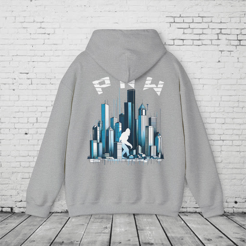 PNW Sasquatch Hoodie – Seattle Skyline Bigfoot Sweatshirt | Pacific Northwest Unisex Hooded Sweatshirt