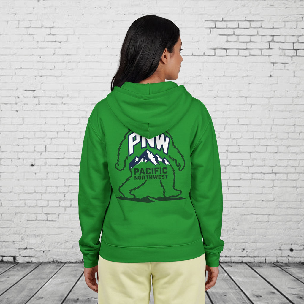 PNW Sasquatch Full Zip Hoodie – Pacific Northwest Bigfoot Mountain Graphic Sweatshirt