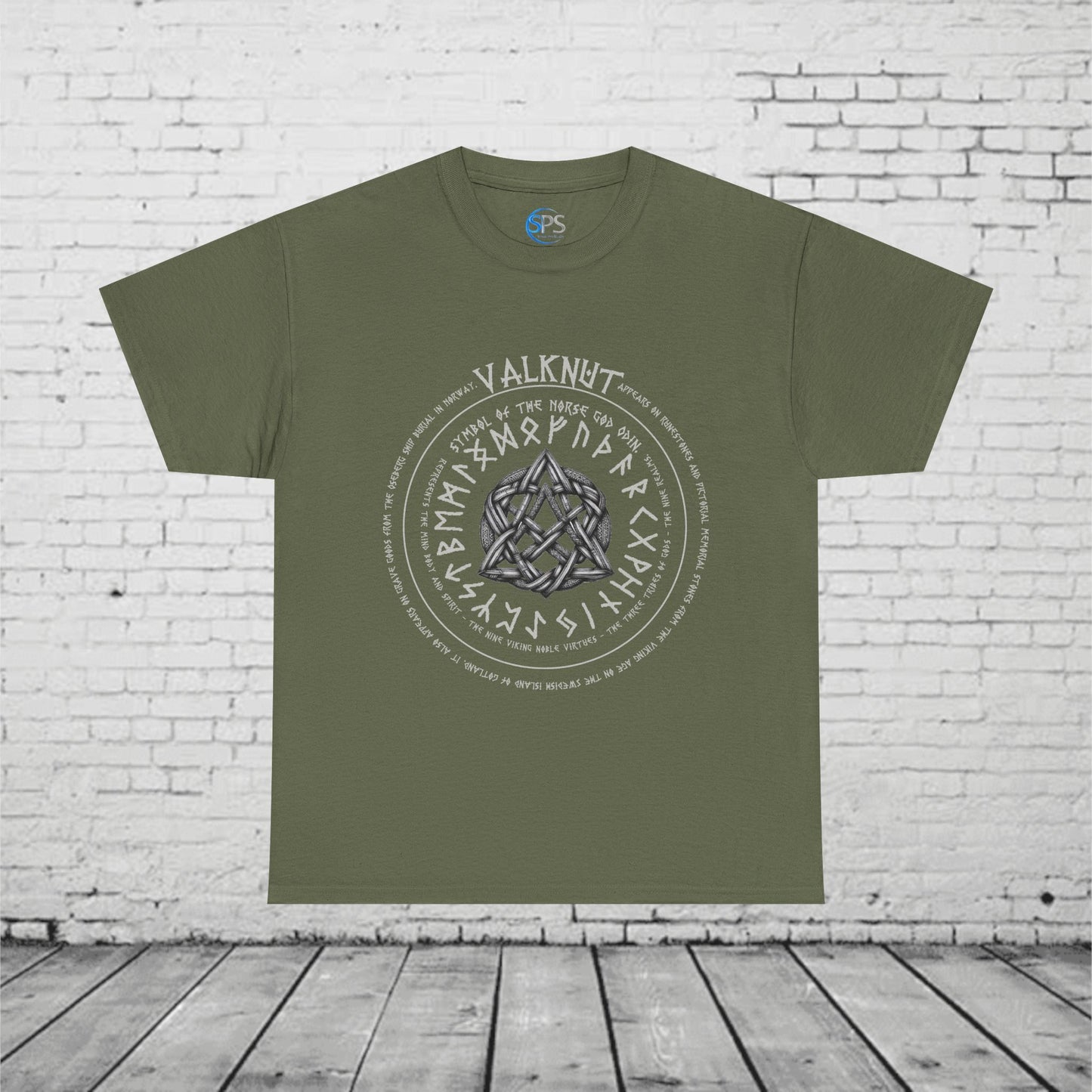Valknut Norse Mythology T-Shirt - Odin Symbol, Viking Rune Circle, Nine Realms, Pagan Nordic Symbol, Ancient Viking Design Heavy Cotton Tee