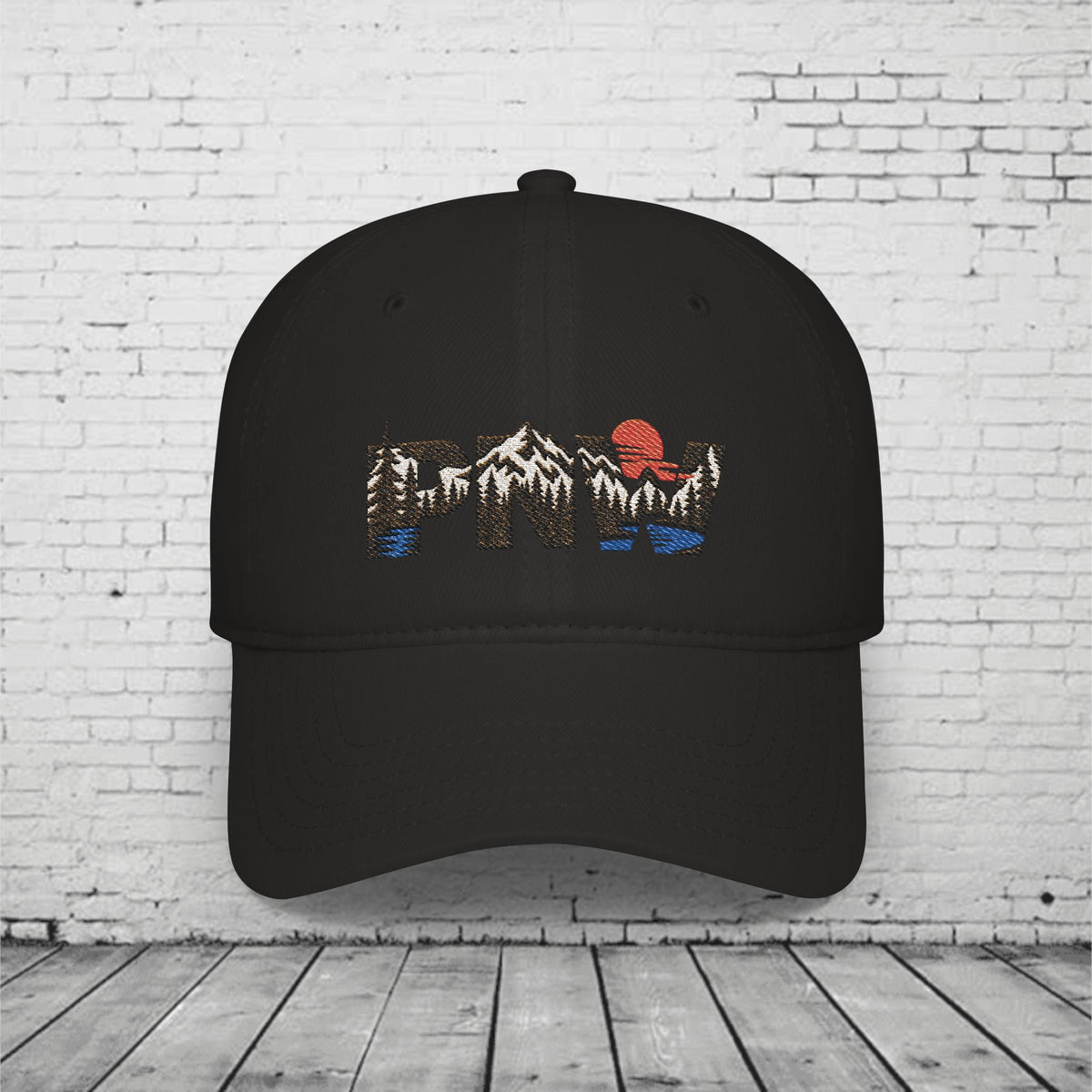 PNW Landscape Embroidered Low Profile Cap – Pacific Northwest Mountain Forest Dad Hat