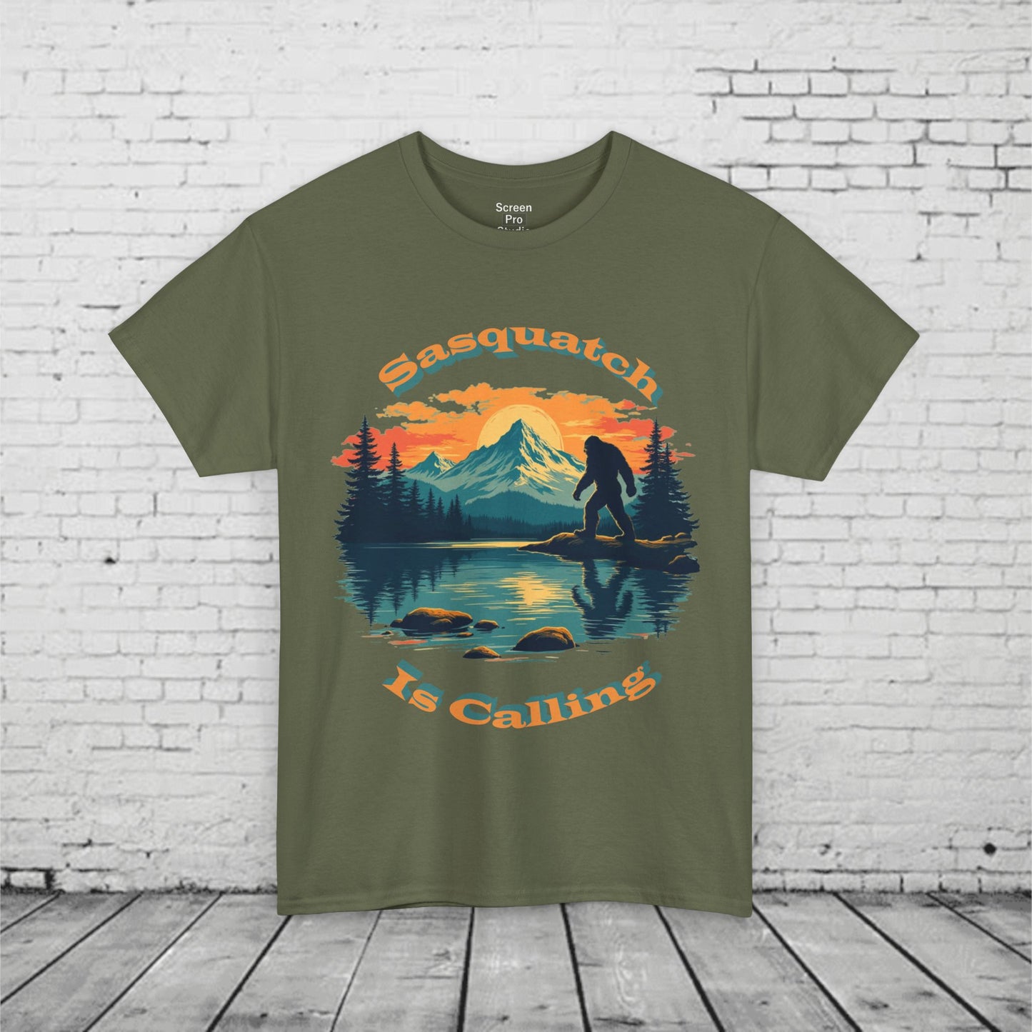 Sasquatch Is Calling T-Shirt | Vintage Bigfoot Sunset Graphic | Nature Lover Tee