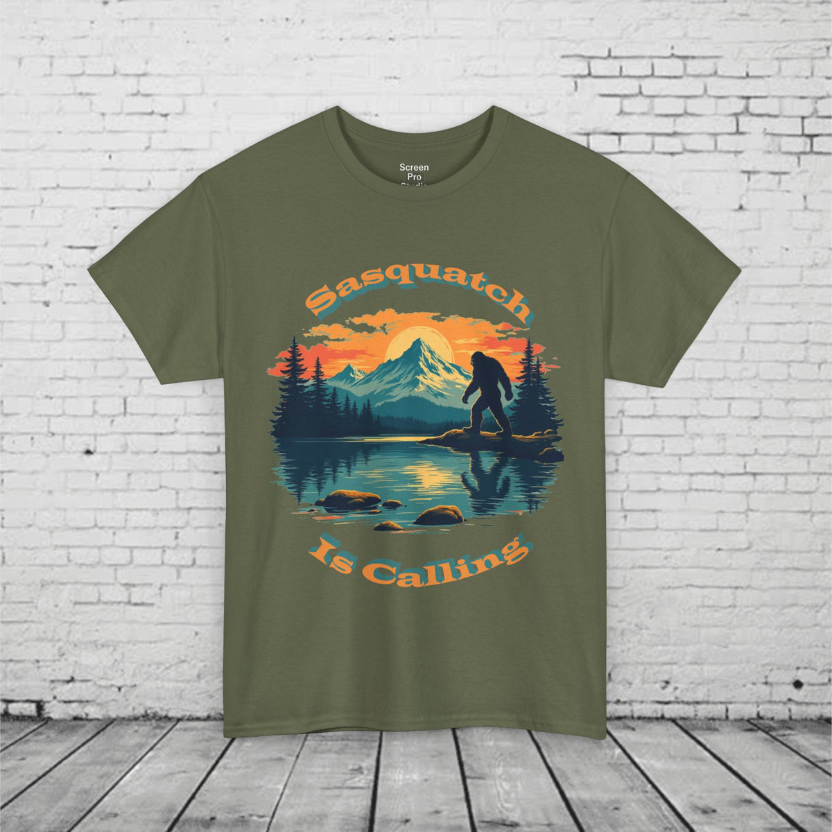 Sasquatch Is Calling T-Shirt | Vintage Bigfoot Sunset Graphic | Nature Lover Tee