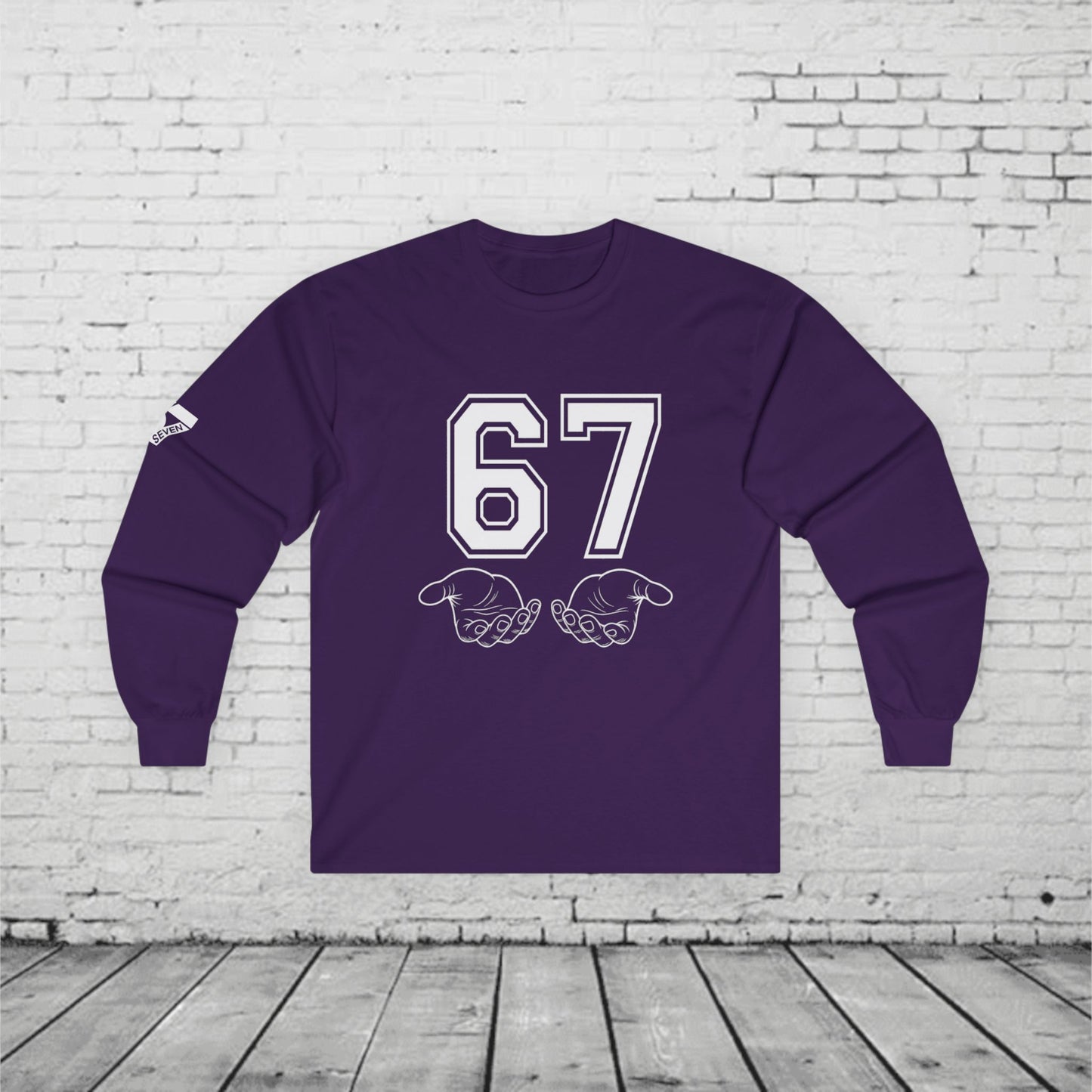67 Kids Long Sleeve Shirt | Viral 6 7 Hand Graphic | Funny Youth Trend Tee