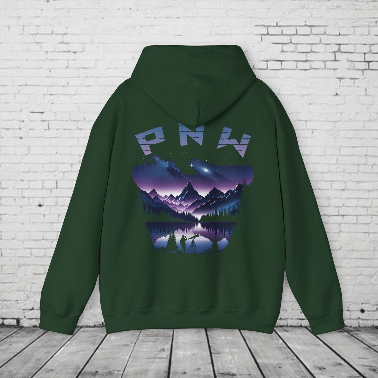 PNW Stargazer Hoodie – Pacific Northwest Night Sky Mountain Graphic, Astronomy Cosmic Unisex Pullover Sweatshirt