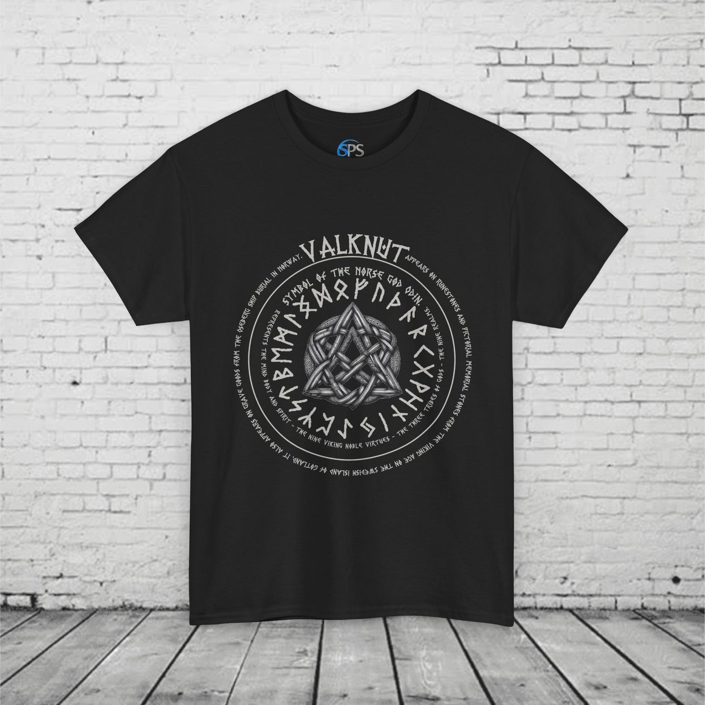 Valknut Norse Mythology T-Shirt - Odin Symbol, Viking Rune Circle, Nine Realms, Pagan Nordic Symbol, Ancient Viking Design Heavy Cotton Tee