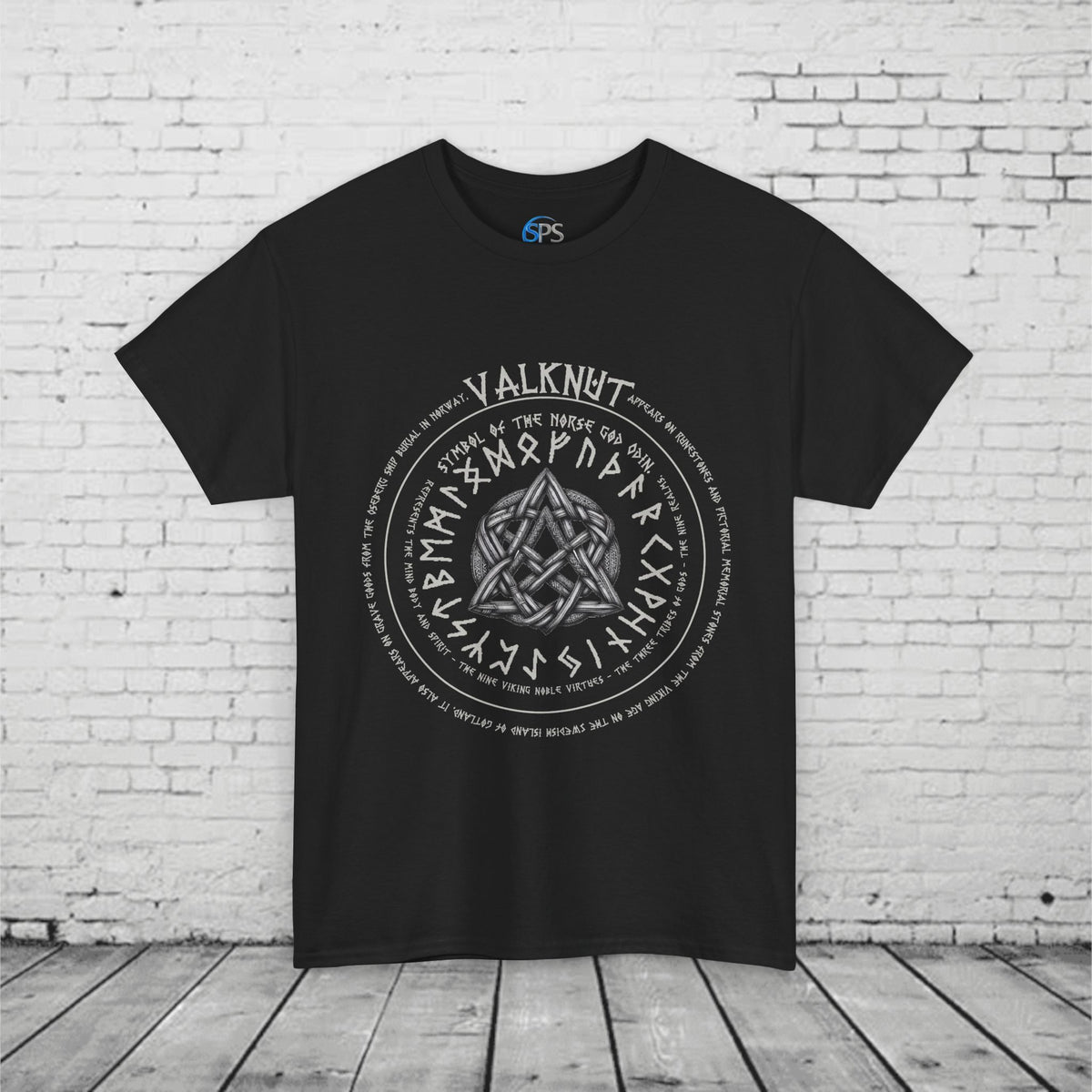 Valknut Norse Mythology T-Shirt - Odin Symbol, Viking Rune Circle, Nine Realms, Pagan Nordic Symbol, Ancient Viking Design Heavy Cotton Tee
