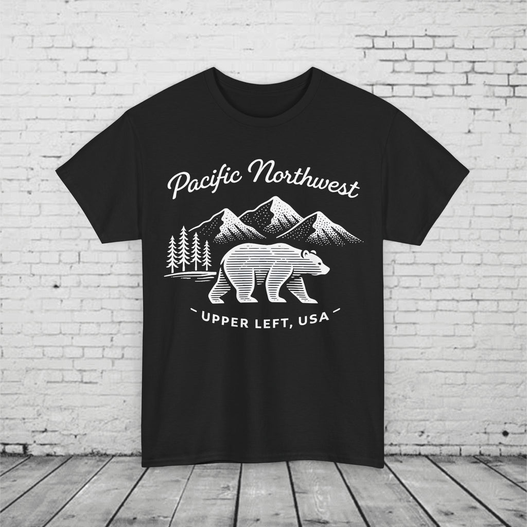 Pacific Northwest Bear Shirt - Minimalist PNW Graphic Tee, Upper Left USA, Unisex Heavy Cotton T-Shirt