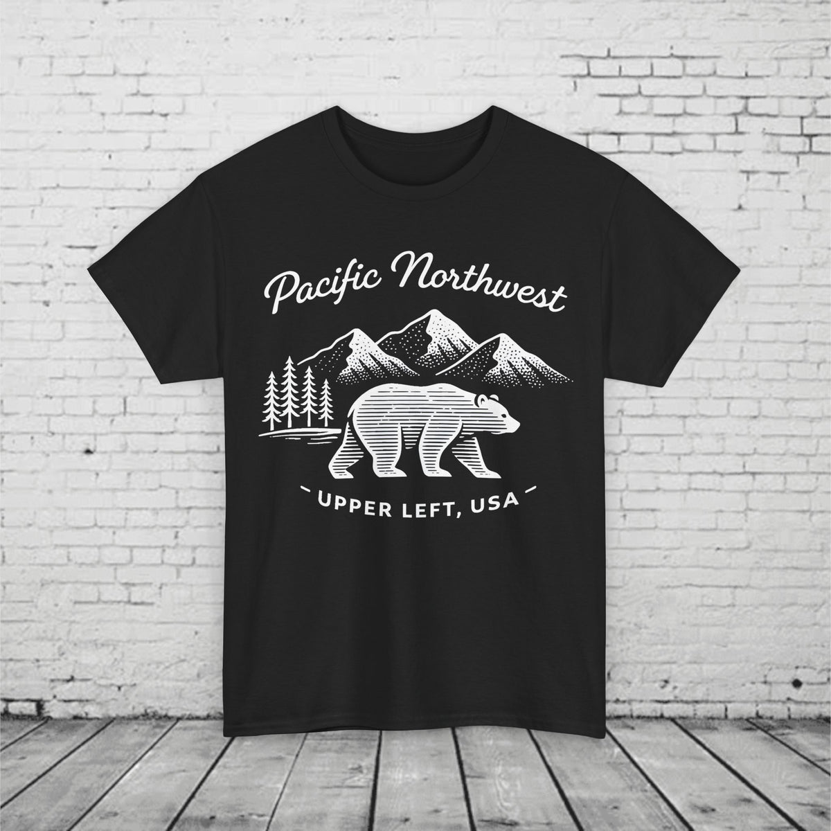 Pacific Northwest Bear Shirt - Minimalist PNW Graphic Tee, Upper Left USA, Unisex Heavy Cotton T-Shirt