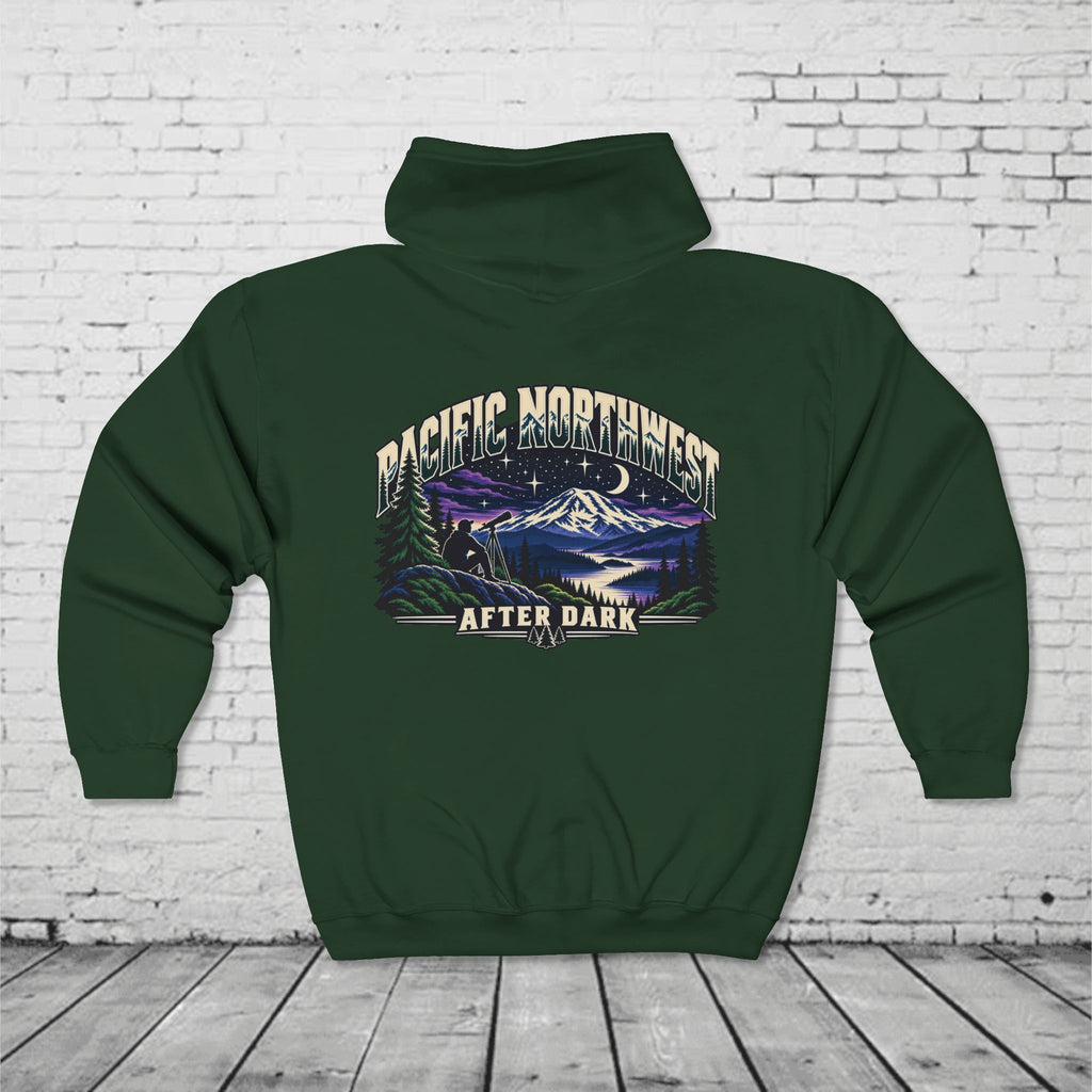 Pacific Northwest After Dark Full-Zip Hoodie – PNW Stargazer Mountain Back Graphic