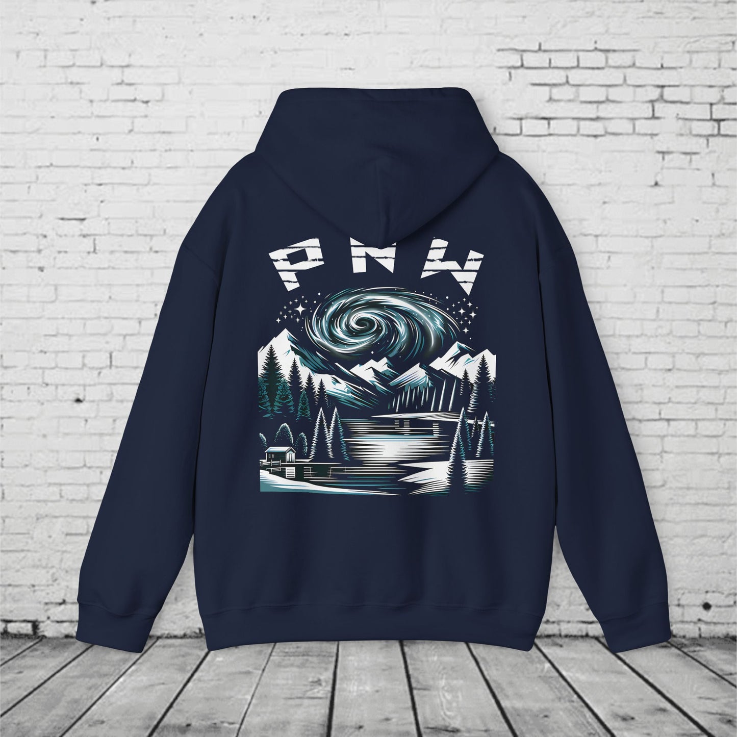 PNW Mountain Night Sky Hoodie – Pacific Northwest Forest Graphic Sweatshirt