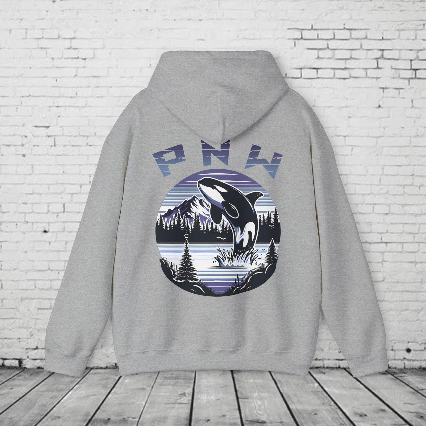 PNW Orca Hoodie – Pacific Northwest Whale, Mountain & Forest Graphic Unisex Hooded Sweatshirt