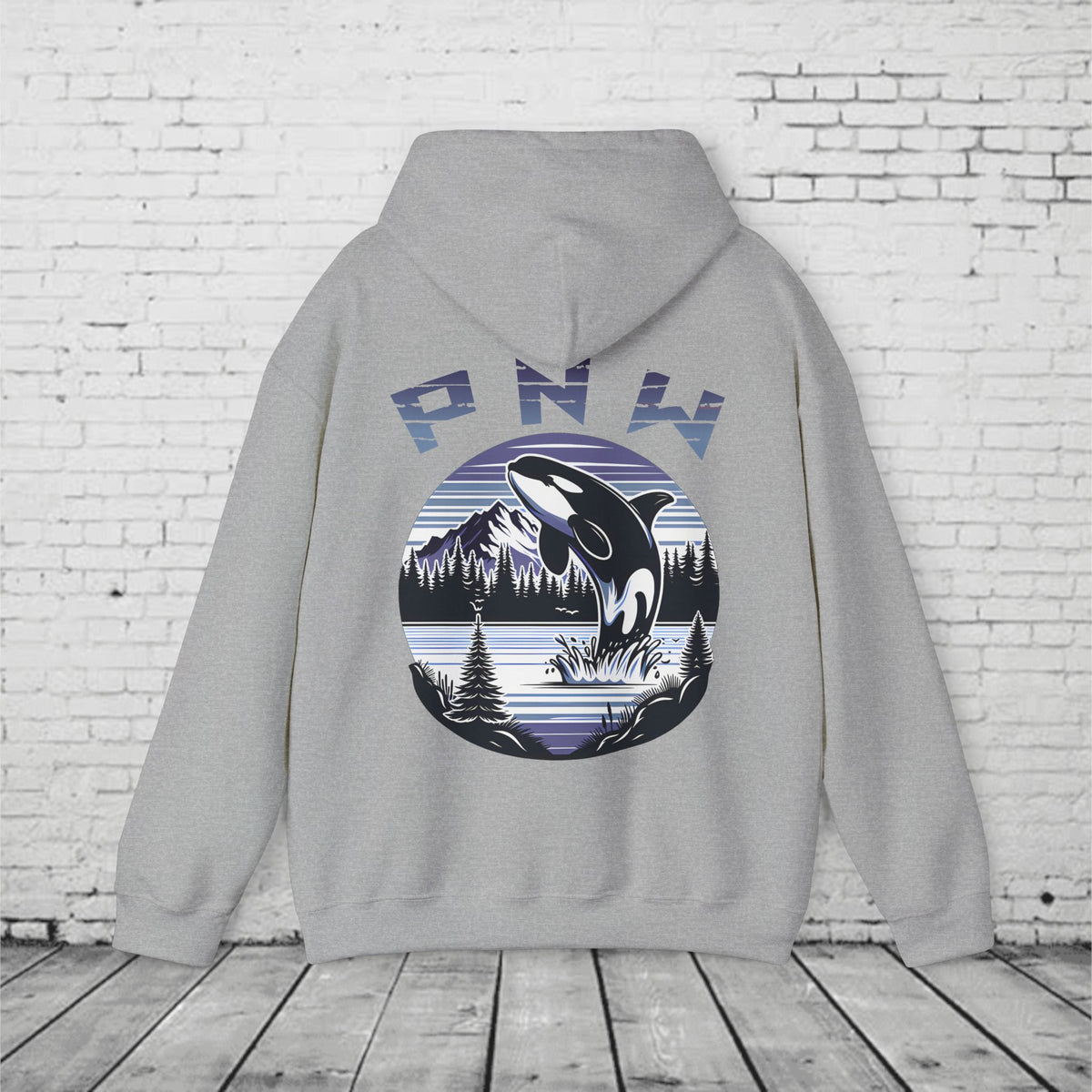 PNW Orca Hoodie – Pacific Northwest Whale, Mountain & Forest Graphic Unisex Hooded Sweatshirt