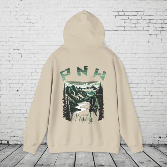 Pacific Northwest Adventure Hoodie – PNW Mountain Climber Graphic Hooded Sweatshirt