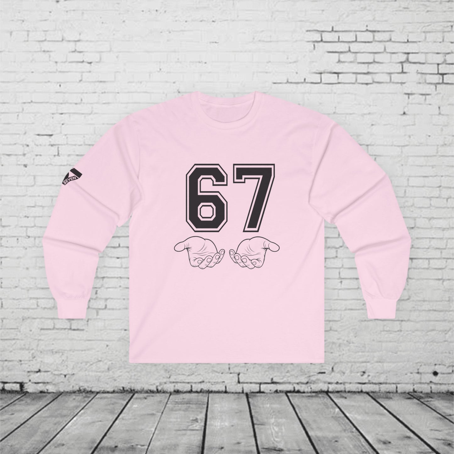 67 Kids Long Sleeve Shirt | Viral 6 7 Hand Graphic | Funny Youth Trend Tee