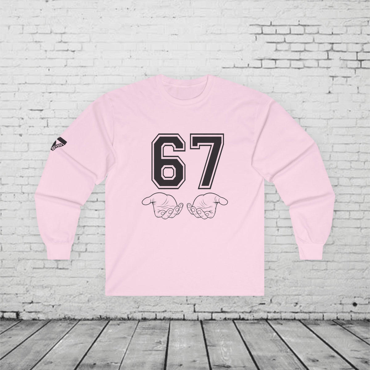 67 Kids Long Sleeve Shirt | Viral 6 7 Hand Graphic | Funny Youth Trend Tee