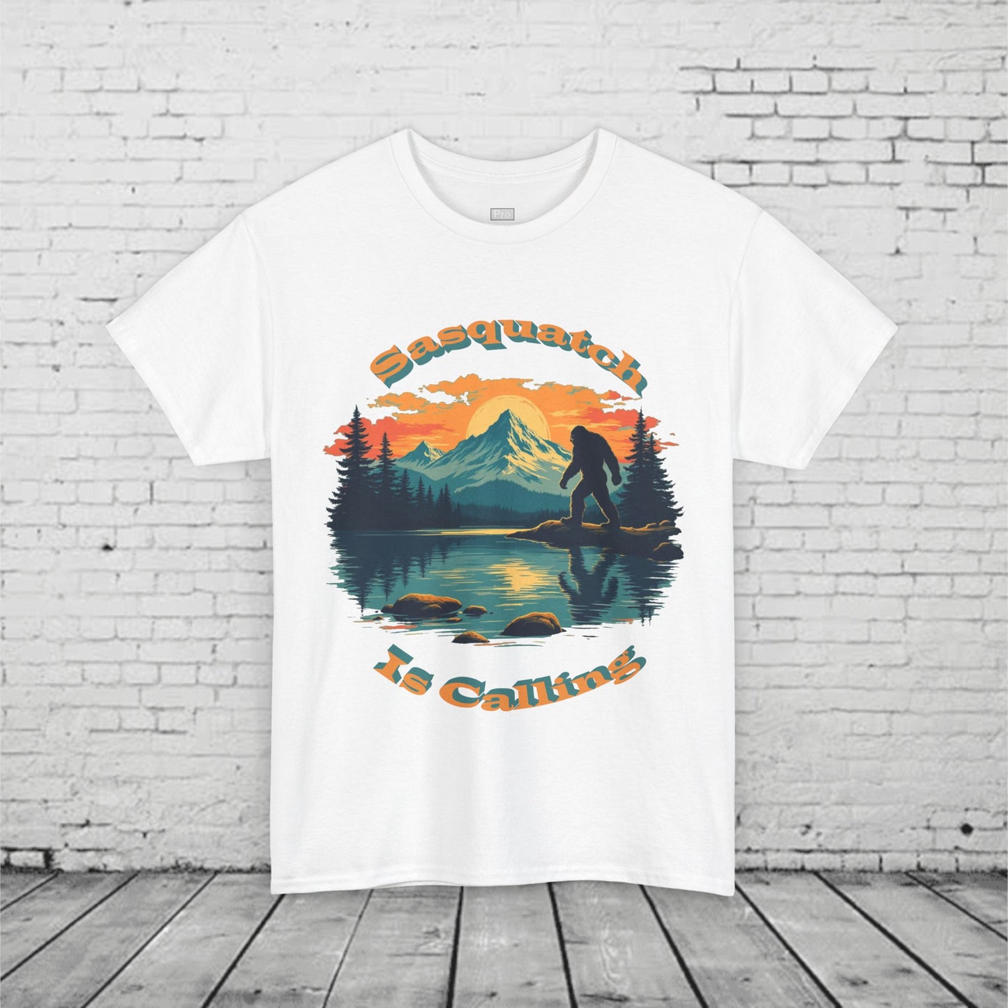 Sasquatch Is Calling T-Shirt | Vintage Bigfoot Sunset Graphic | Nature Lover Tee