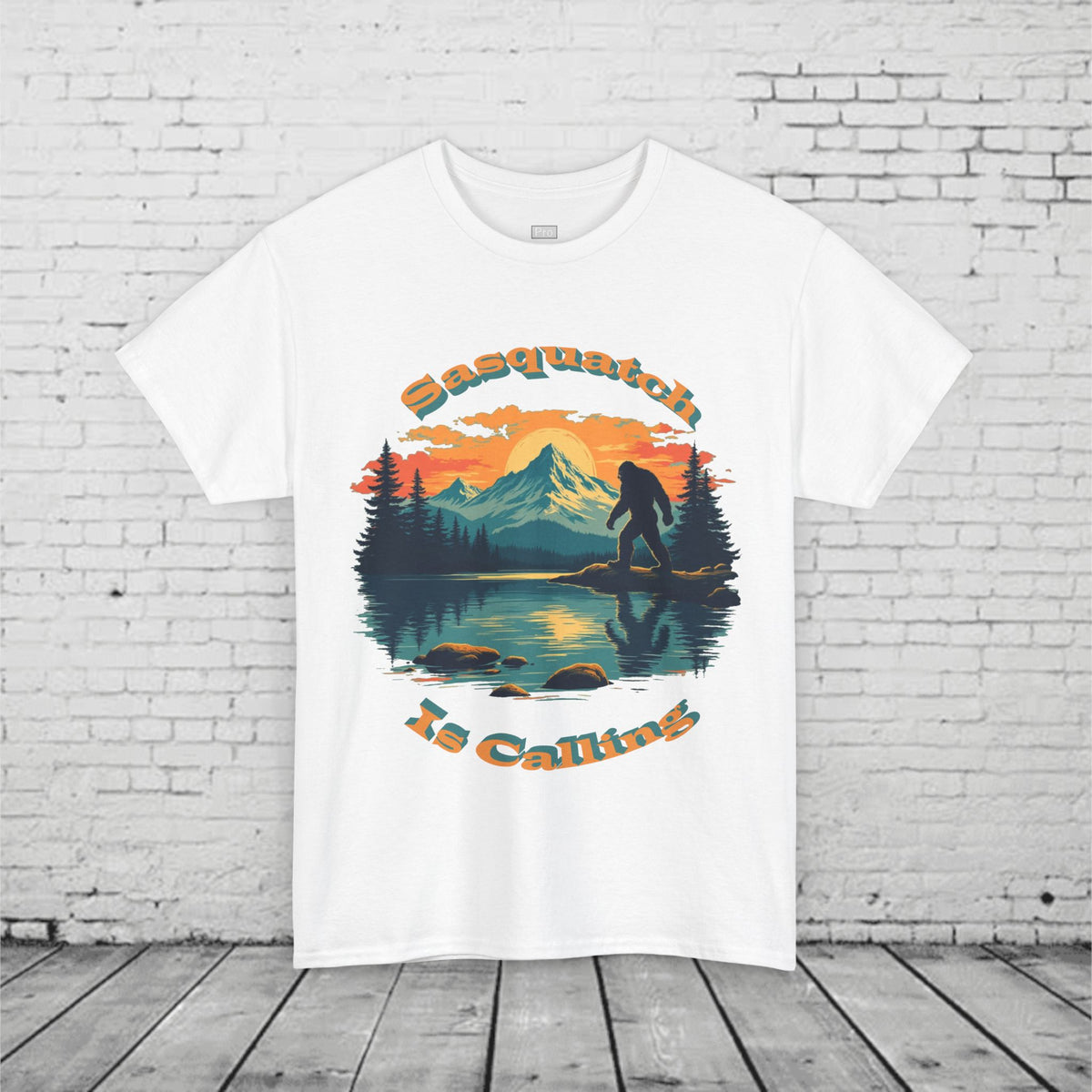 Sasquatch Is Calling T-Shirt | Vintage Bigfoot Sunset Graphic | Nature Lover Tee