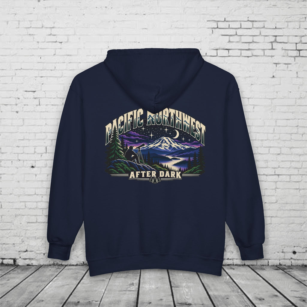 Pacific Northwest After Dark Full-Zip Hoodie – PNW Stargazer Mountain Back Graphic