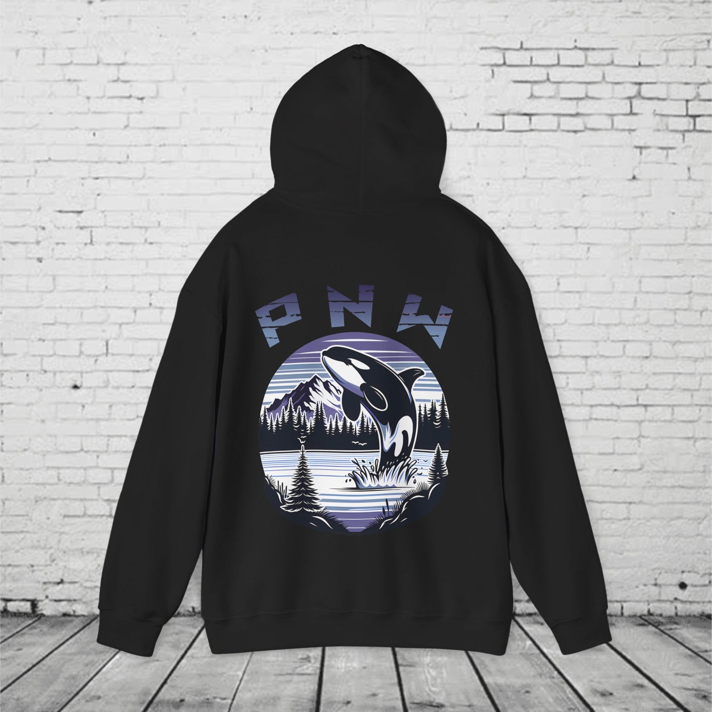 PNW Orca Hoodie – Pacific Northwest Whale, Mountain & Forest Graphic Unisex Hooded Sweatshirt