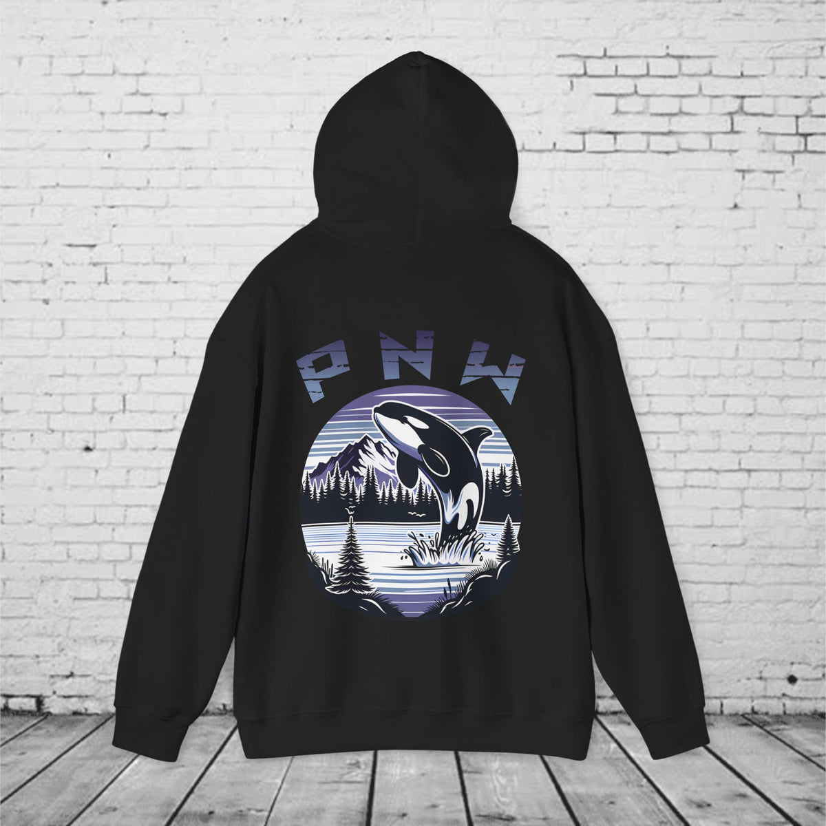 PNW Orca Hoodie – Pacific Northwest Whale, Mountain & Forest Graphic Unisex Hooded Sweatshirt