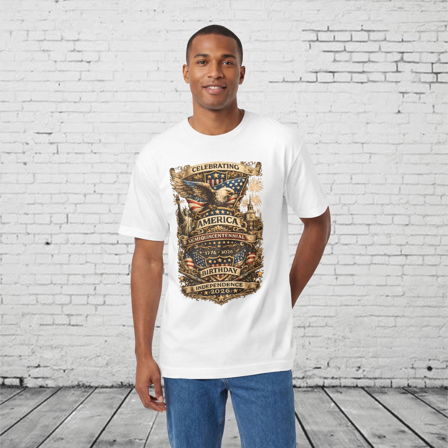 America 250 Semiquincentennial Patriotic T-Shirt | 250 Years of Freedom Eagle, Statue of Liberty & Independence Hall Tee | Independence Day 2026 Unisex Shirt