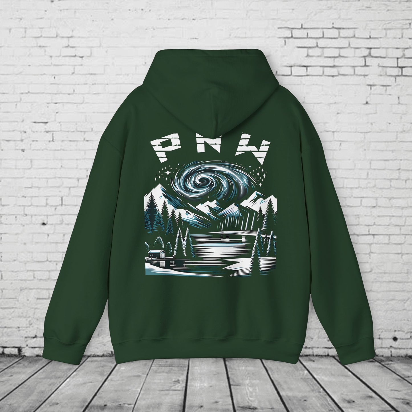 PNW Mountain Night Sky Hoodie – Pacific Northwest Forest Graphic Sweatshirt