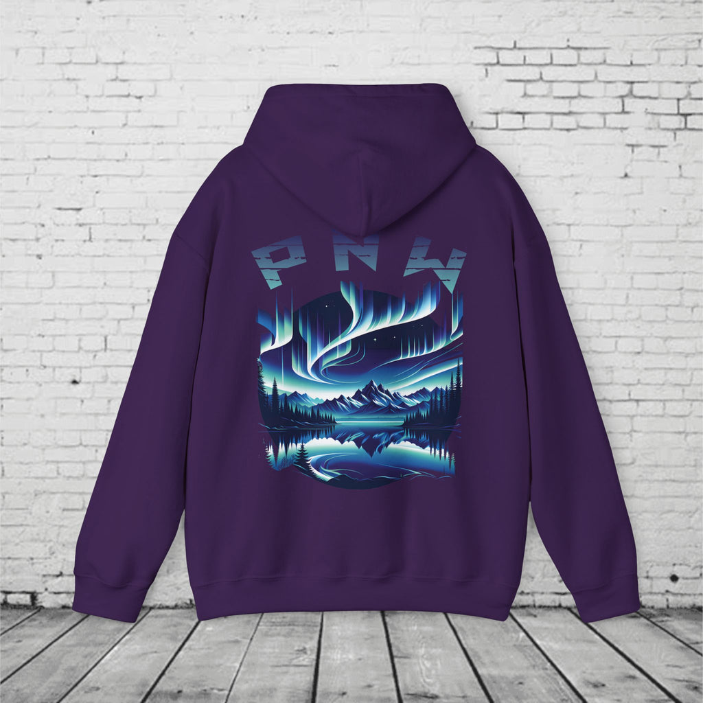 PNW Northern Lights Hoodie – Pacific Northwest Aurora Borealis Sweatshirt | Unisex Heavy Blend