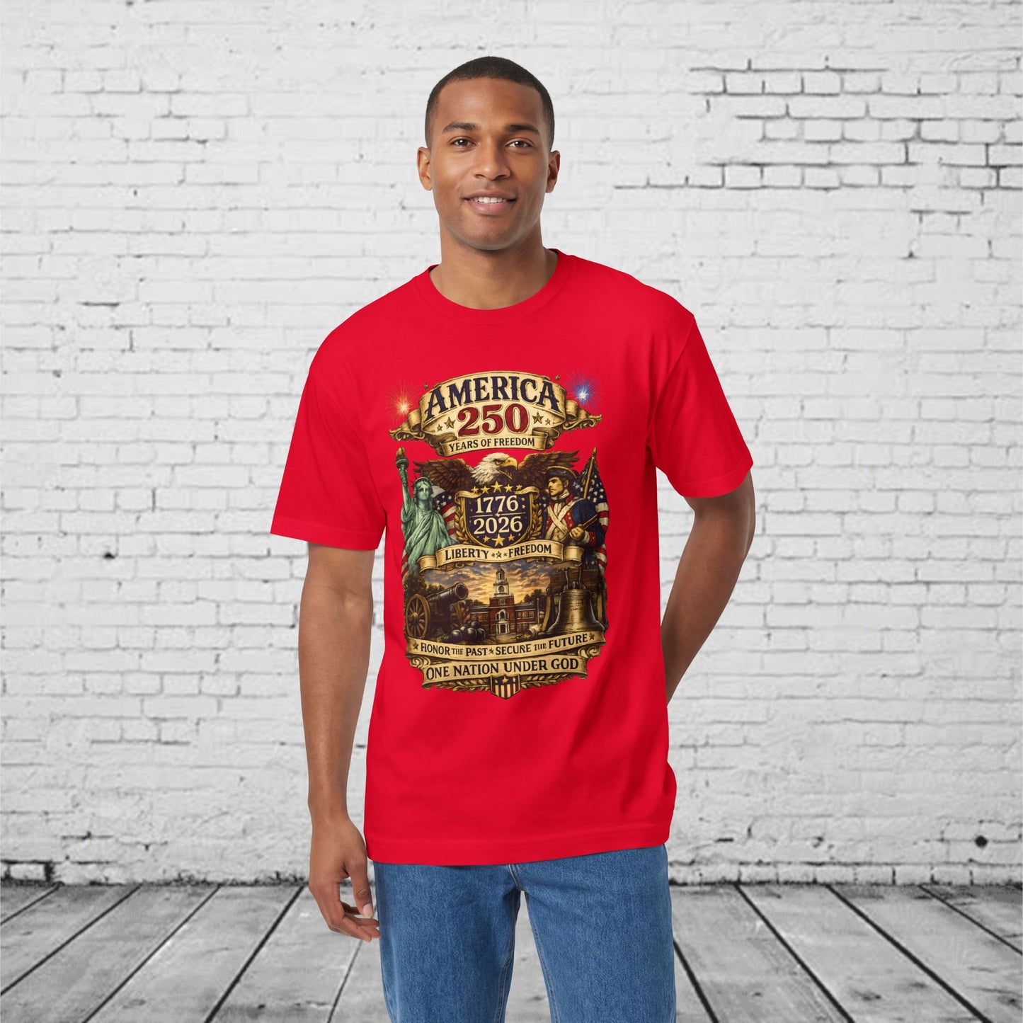 America 250 Patriotic T-Shirt | 1776–2026 Eagle, Revolutionary Soldier & Statue of Liberty Tee | One Nation Under God Semiquincentennial Unisex Shirt