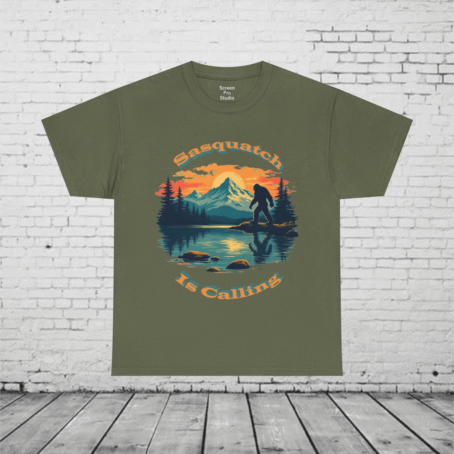 Sasquatch Is Calling T-Shirt | Vintage Bigfoot Sunset Graphic | Nature Lover Tee