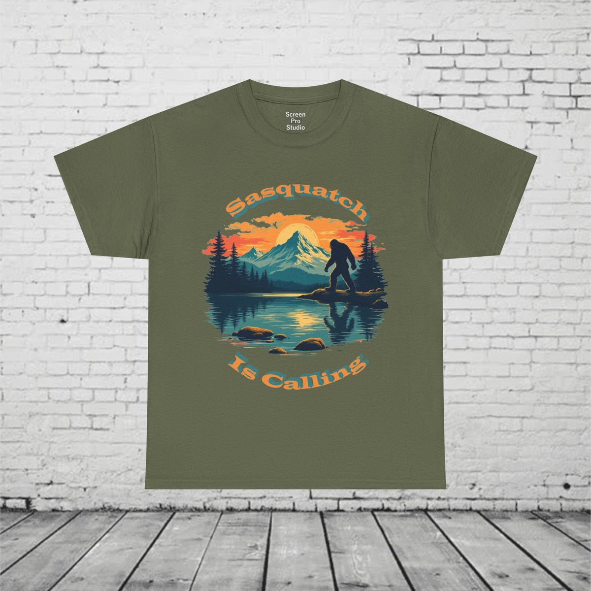 Sasquatch Is Calling T-Shirt | Vintage Bigfoot Sunset Graphic | Nature Lover Tee