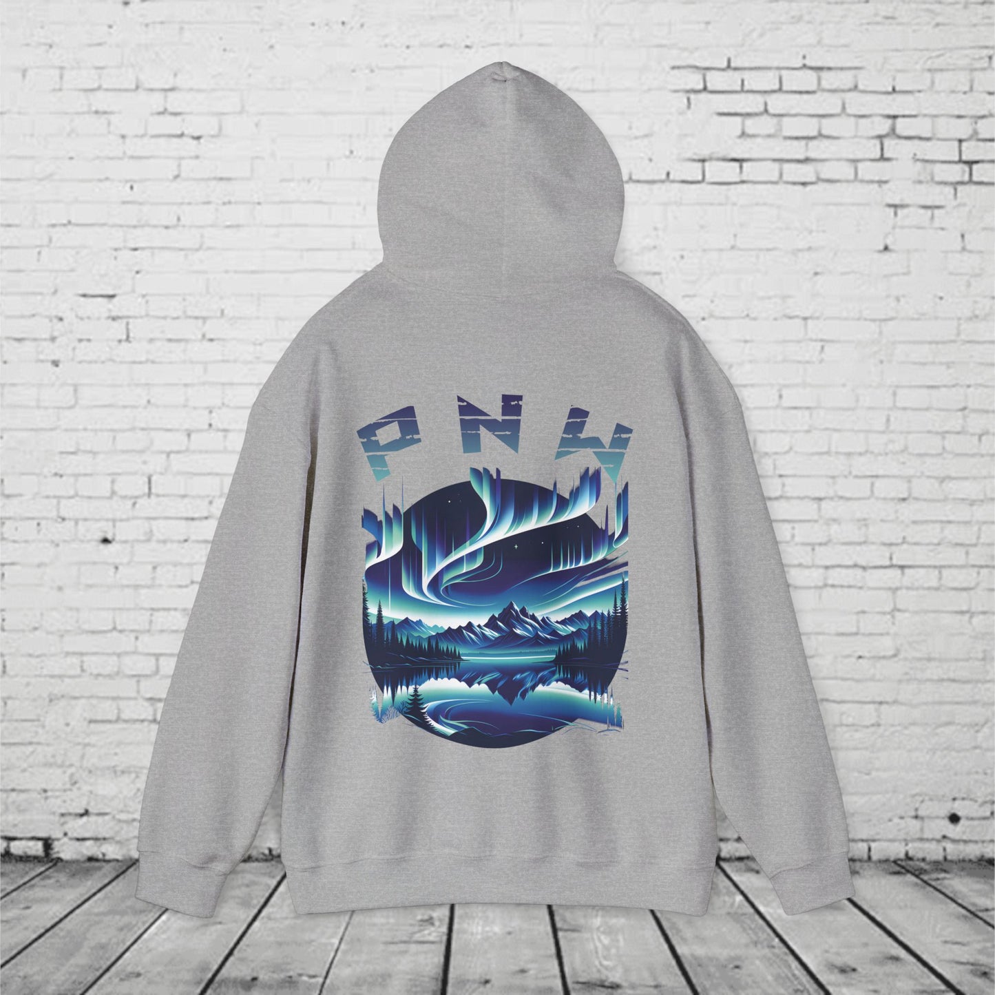 PNW Northern Lights Hoodie – Pacific Northwest Aurora Borealis Sweatshirt | Unisex Heavy Blend