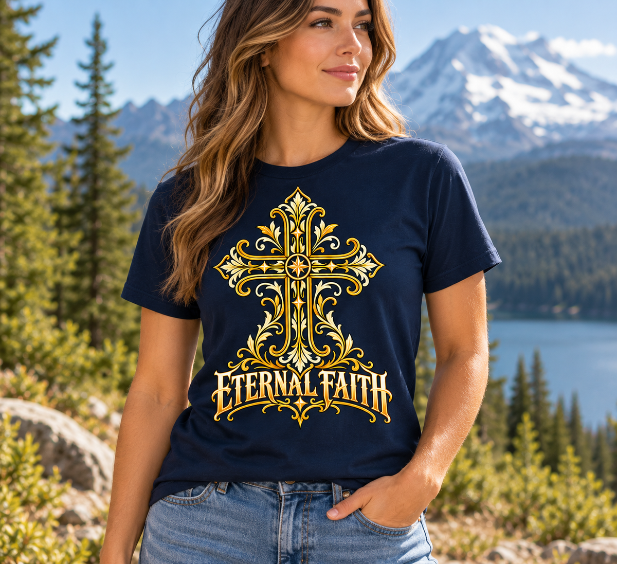 Eternal Faith Ornate Christian Cross Unisex Heavy Cotton T-Shirt
