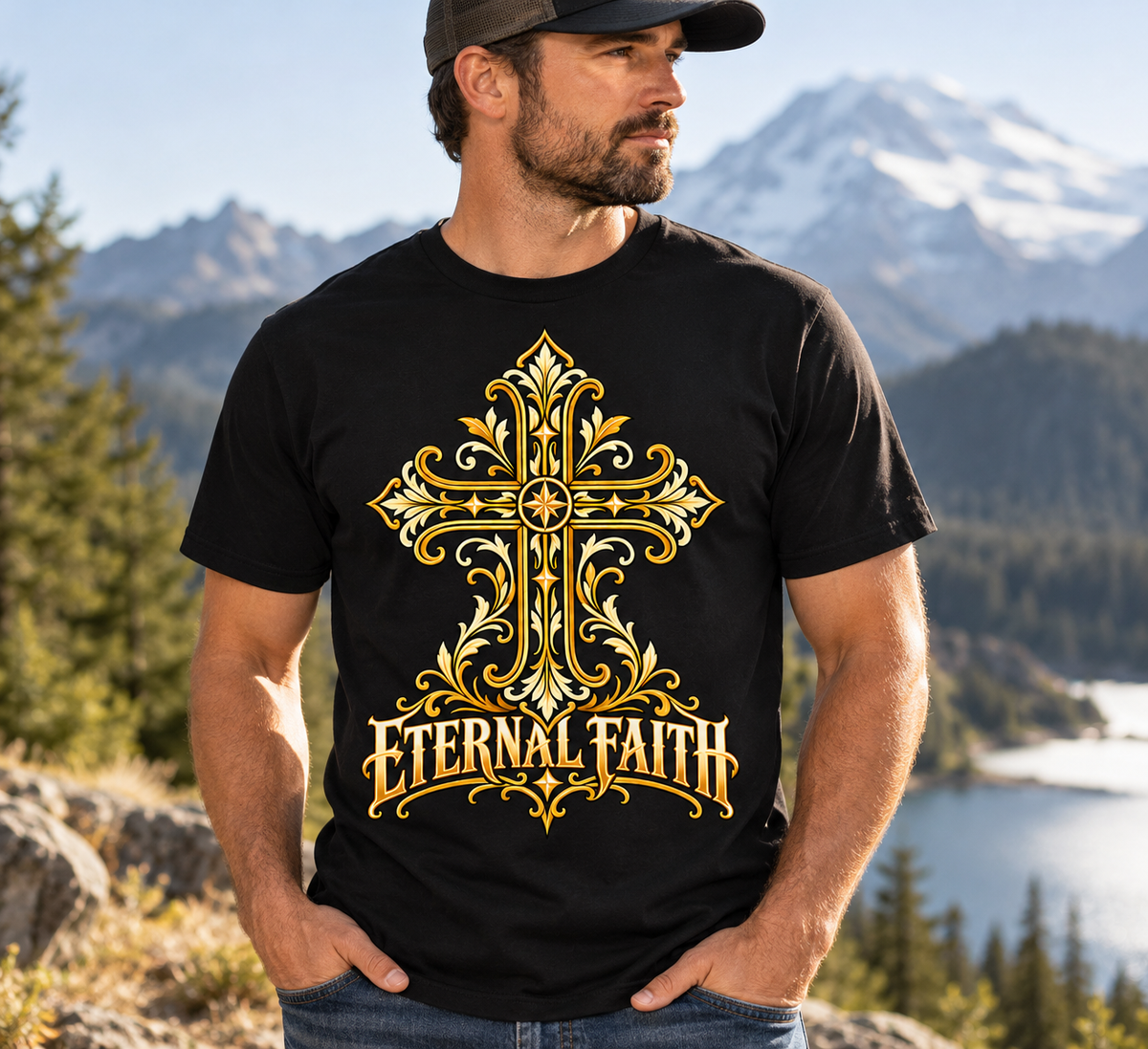 Eternal Faith Ornate Christian Cross Unisex Heavy Cotton T-Shirt