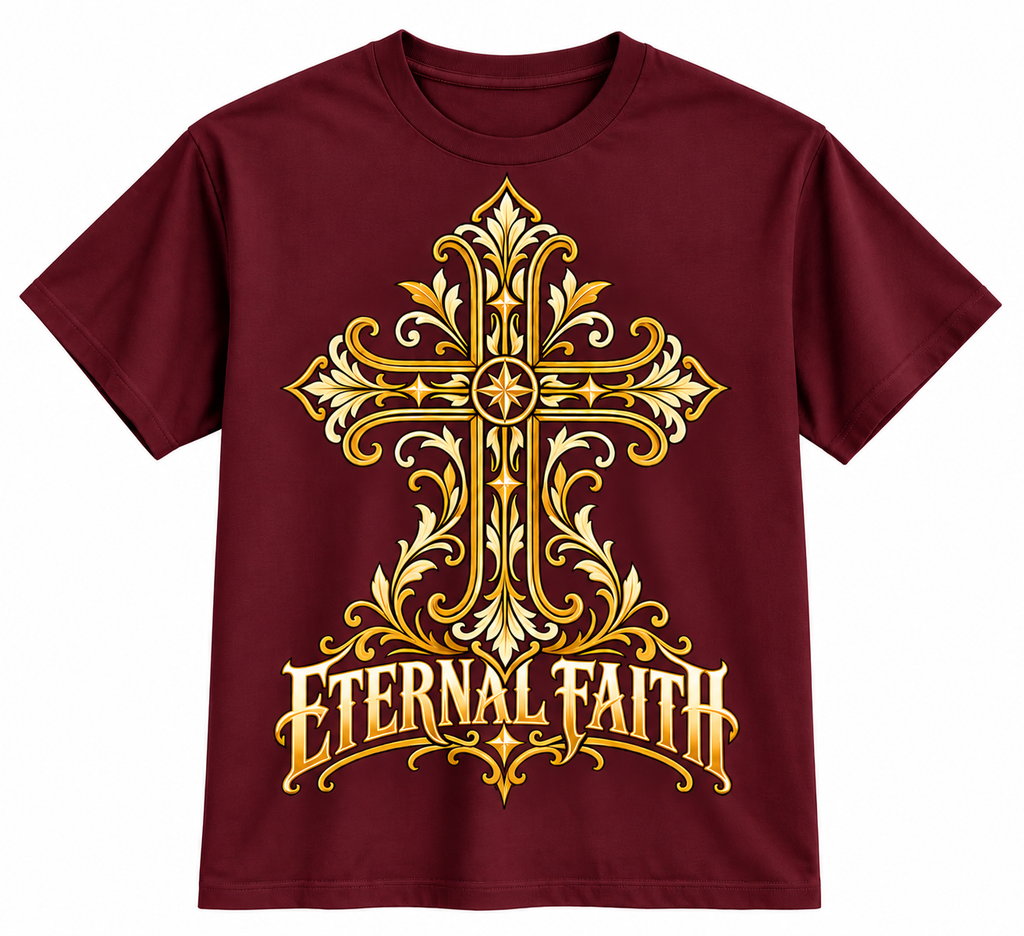 Eternal Faith Ornate Christian Cross Unisex Heavy Cotton T-Shirt