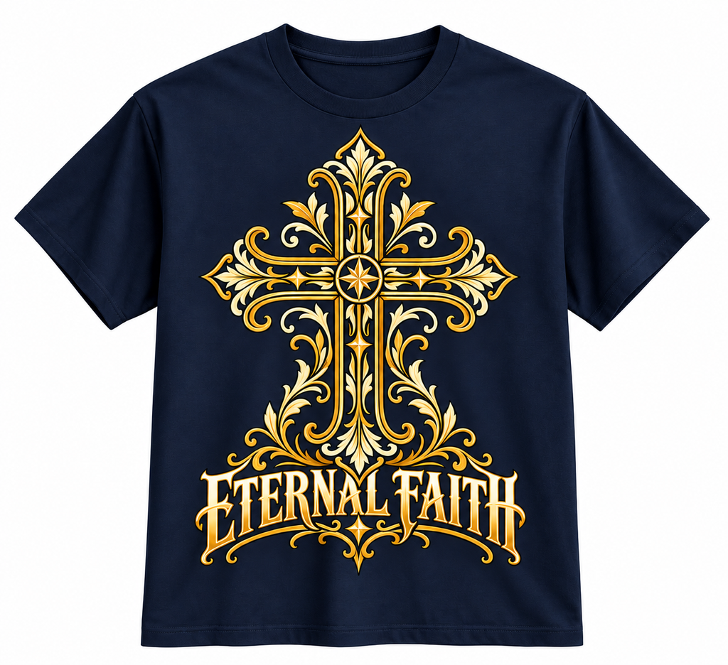 Eternal Faith Ornate Christian Cross Unisex Heavy Cotton T-Shirt