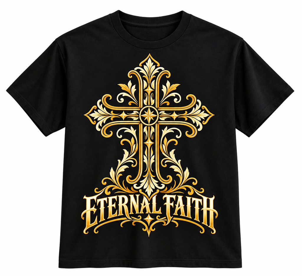 Eternal Faith Ornate Christian Cross Unisex Heavy Cotton T-Shirt