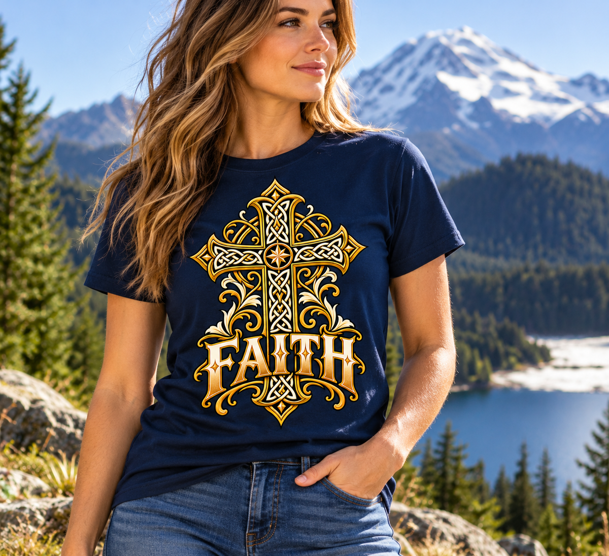 Celtic Faith Ornate Christian Cross Unisex Heavy Cotton T-Shirt