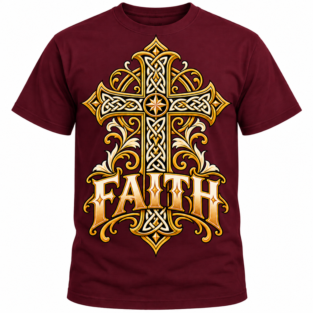 Celtic Faith Ornate Christian Cross Unisex Heavy Cotton T-Shirt