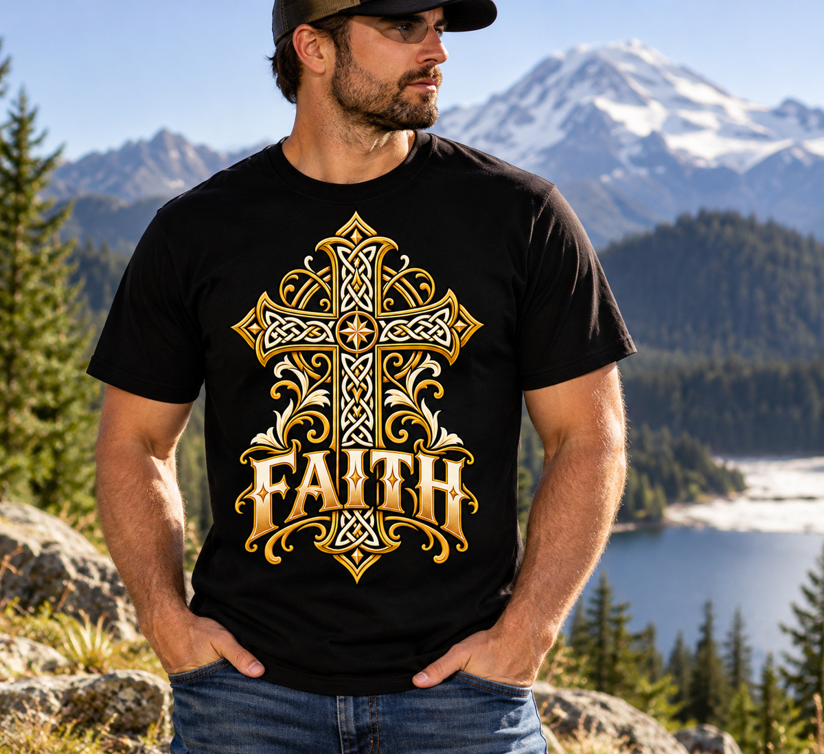 Celtic Faith Ornate Christian Cross Unisex Heavy Cotton T-Shirt