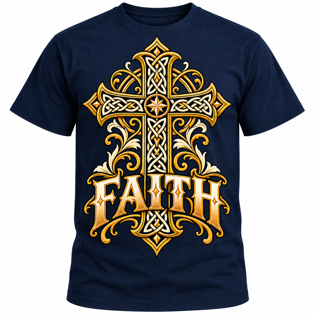 Celtic Faith Ornate Christian Cross Unisex Heavy Cotton T-Shirt